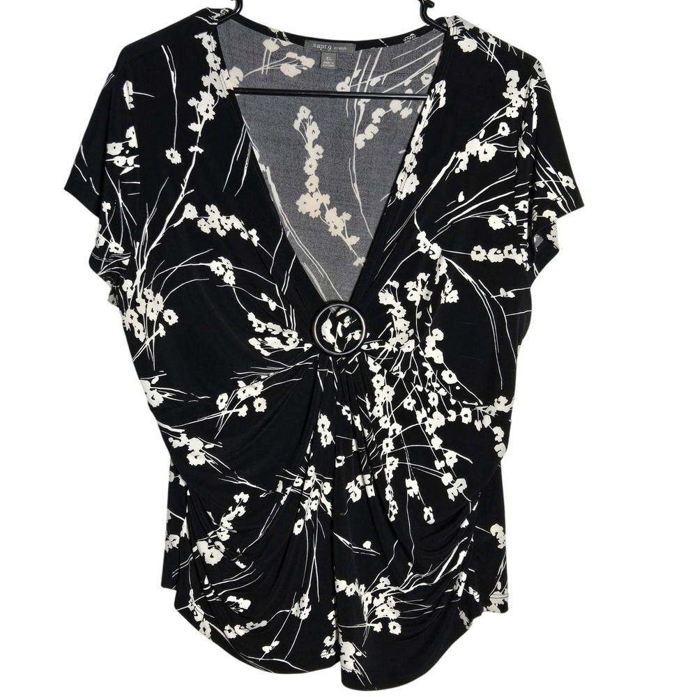 Apt 9 Floral Ruched Top XL Stretch Y2K Whimsigoth Dark Feminine Boho Dainty